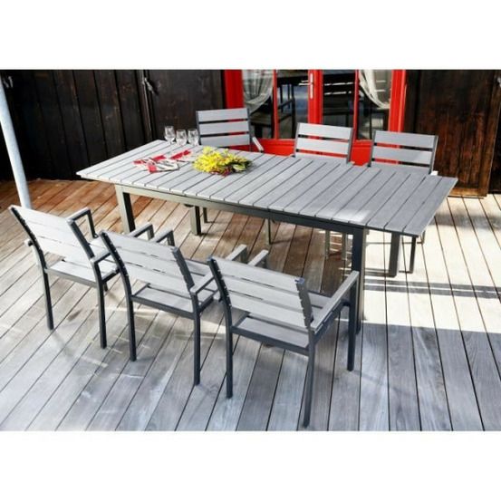 Ensemble table extensible de jardin 180 - 240 cm + 6 fauteuils aluminium