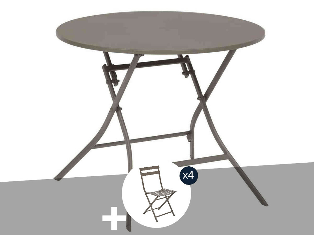 Table de jardin ronde greensboro 4 places café + 4 chaises