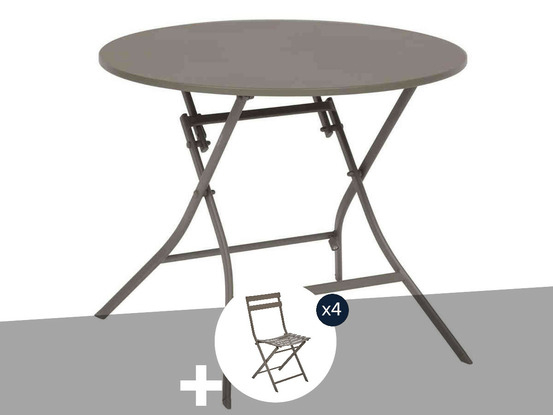 Table de jardin ronde greensboro 4 places café + 4 chaises
