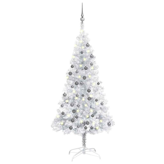Arbre de noël artificiel pré-éclairé/boules argenté 120 cm pet