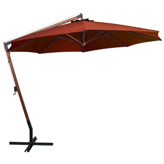 Parasol de jardin suspendu avec mât terre cuite bois de sapin