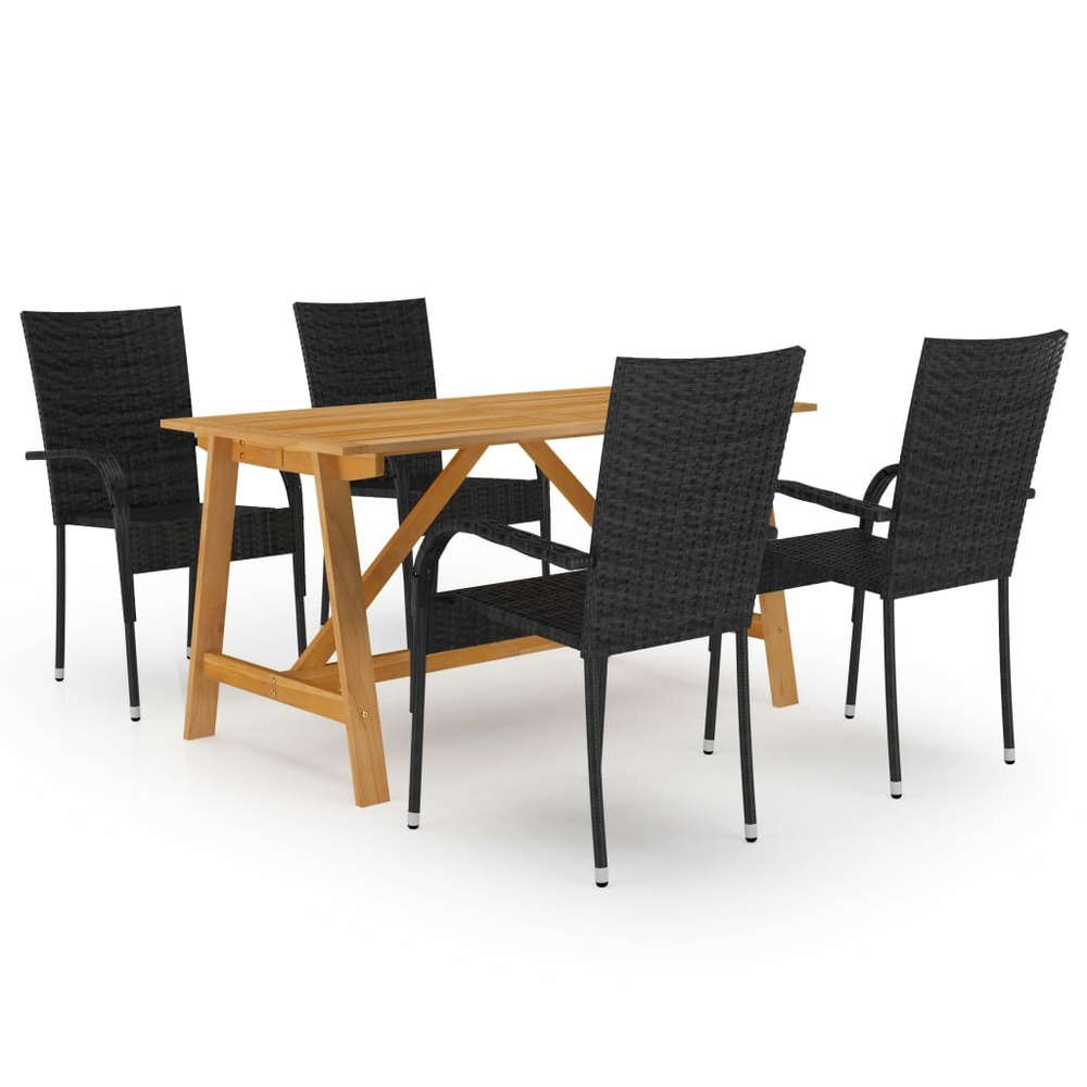Ensemble de salle à manger de jardin meuble extérieur 5 pièces noir