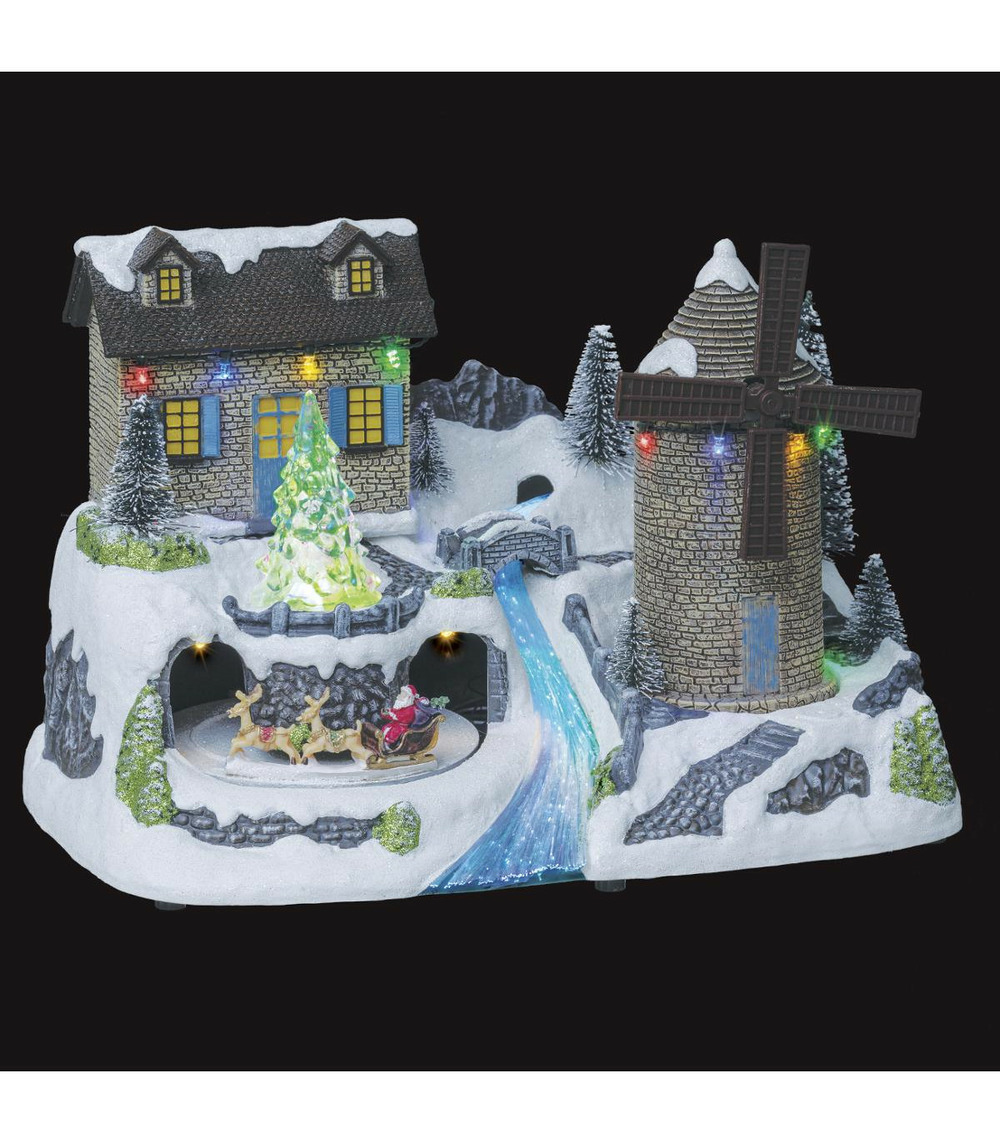 Village de noël lumineux et musical moulin à vent animé