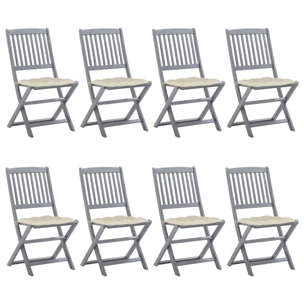 Chaises pliables d'extérieur lot de 8 et coussins bois d'acacia