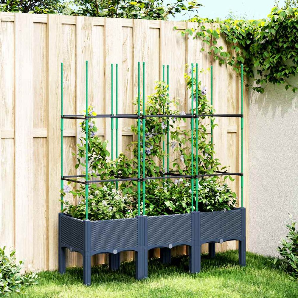 Grande jardinière avec treillis pp jardin terrasse bleu gris 120x40cm