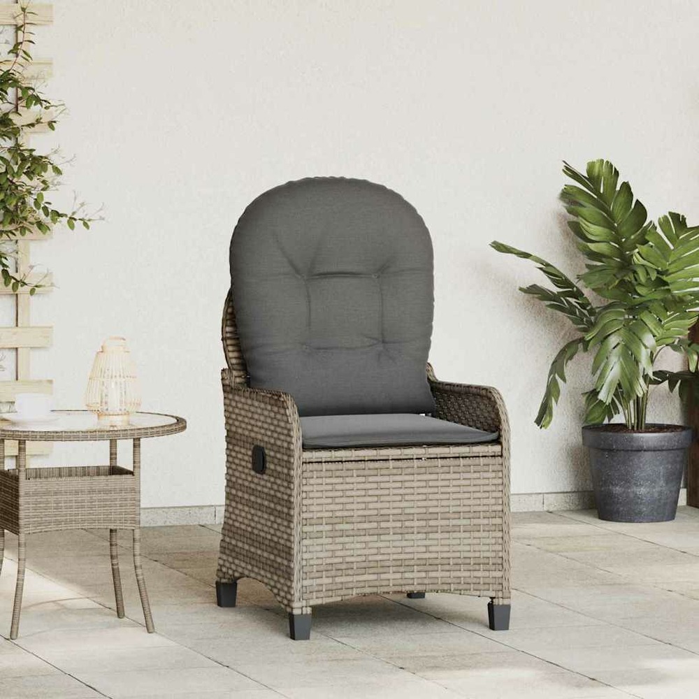 Fauteuil inclinable avec coussin gris 56 x 66 x 95 cm polyrotin