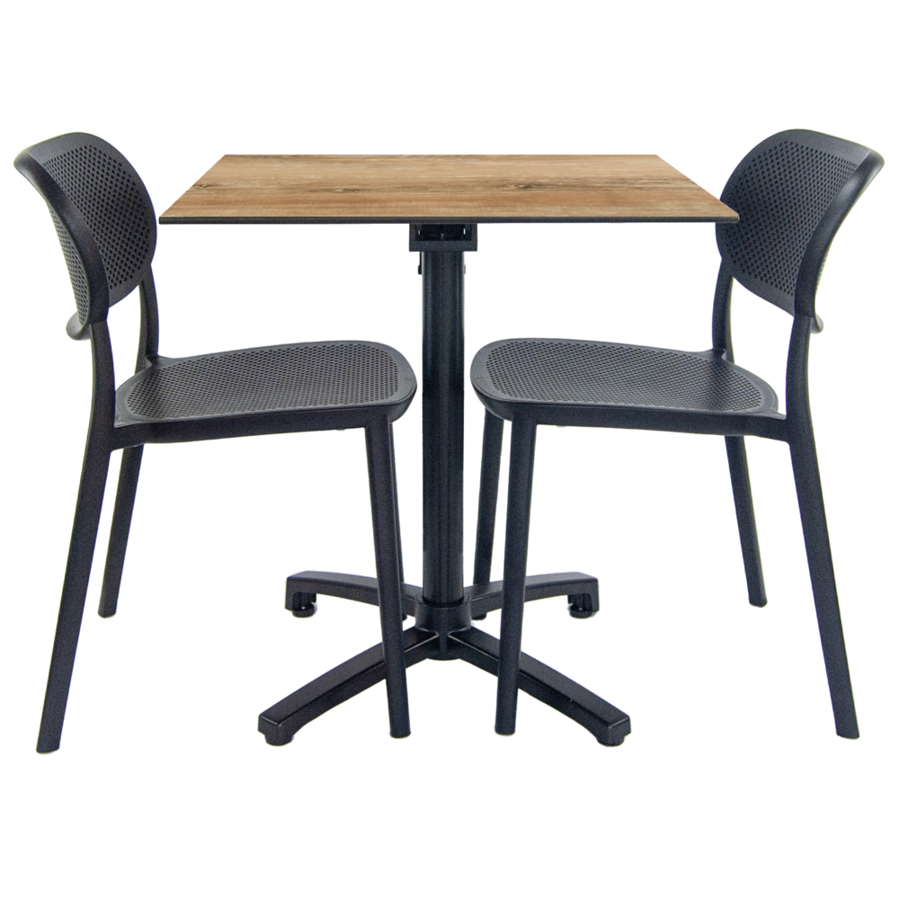 Lot de 1 table pliable bois vintage + 2 chaises pour terrasse