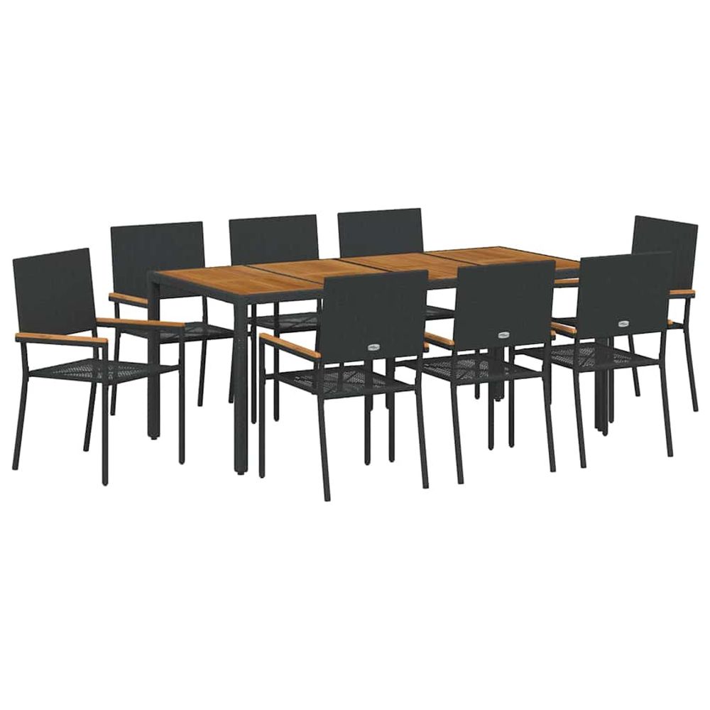 Ensemble de salle à manger pour jardin 9 pc noir polyrotin