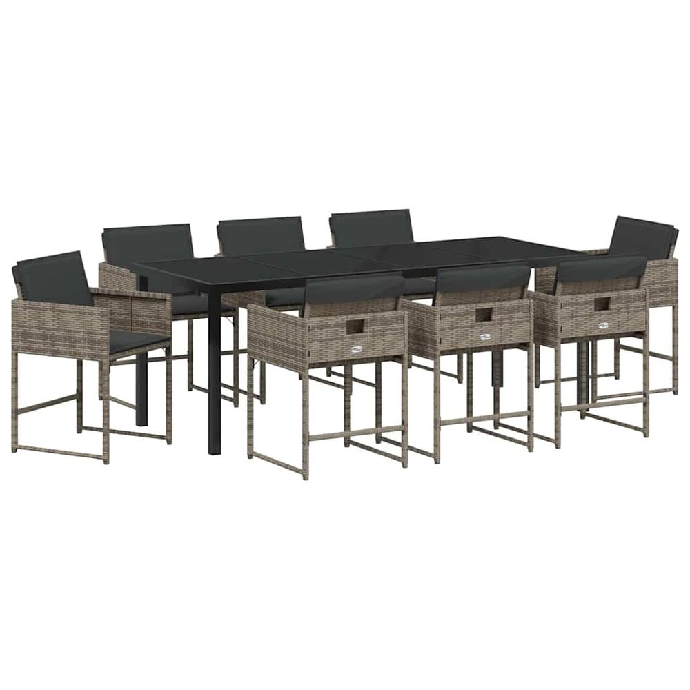 Ensemble de salle à manger pour jardin 9 pc gris polyrotin