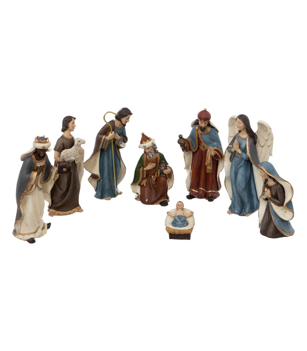 Déco de crèche de noël set de 8 santons en résine h 16 cm