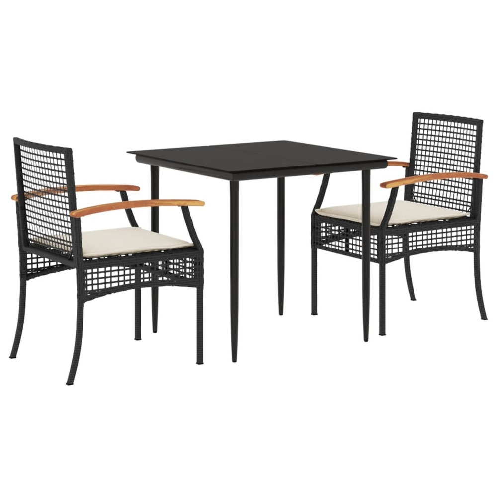 Ensemble à manger de jardin avec coussins 3 pcs noir