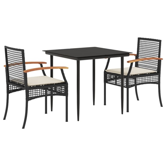 Ensemble à manger de jardin avec coussins 3 pcs noir