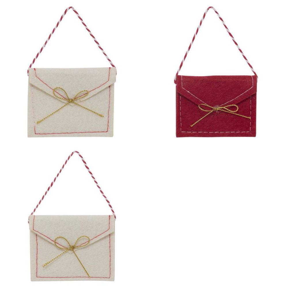 Lot de 3 suspensions de sapin lettre en feutrine rouge et blanc 8 cm