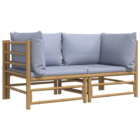 Canapés d'angle de jardin avec coussins gris clair 2 pièces bambou