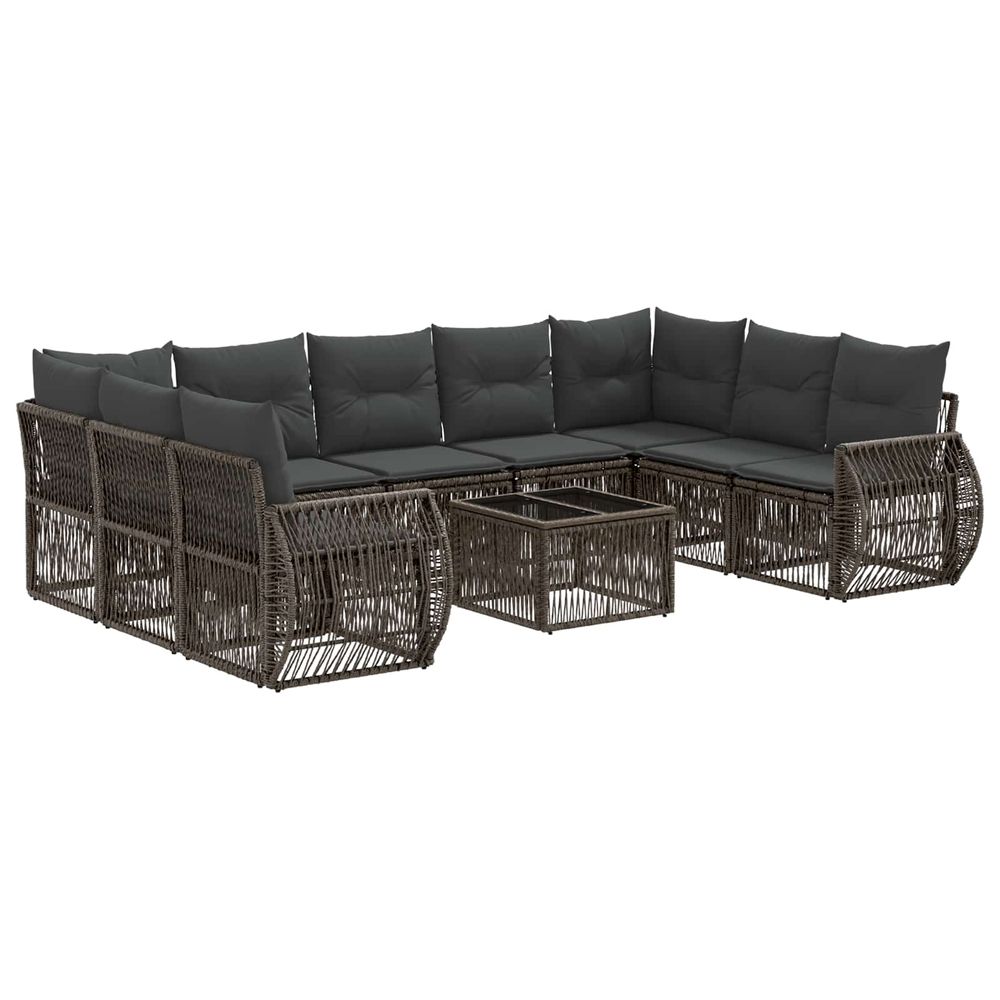 Ensemble de canapé de jardin 10 pc gris et gris foncé polyrotin