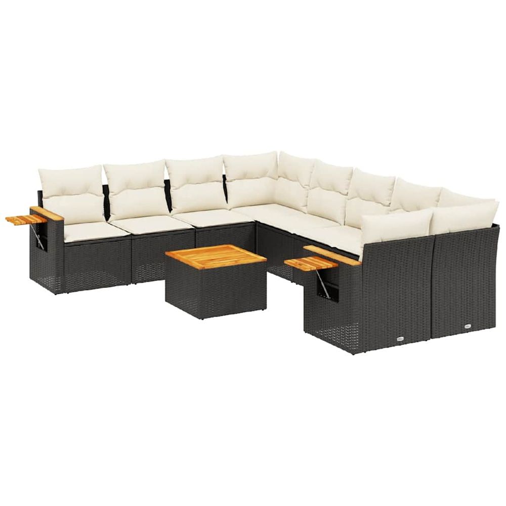 Salon de jardin 9 pcs avec coussins noir résine tressée