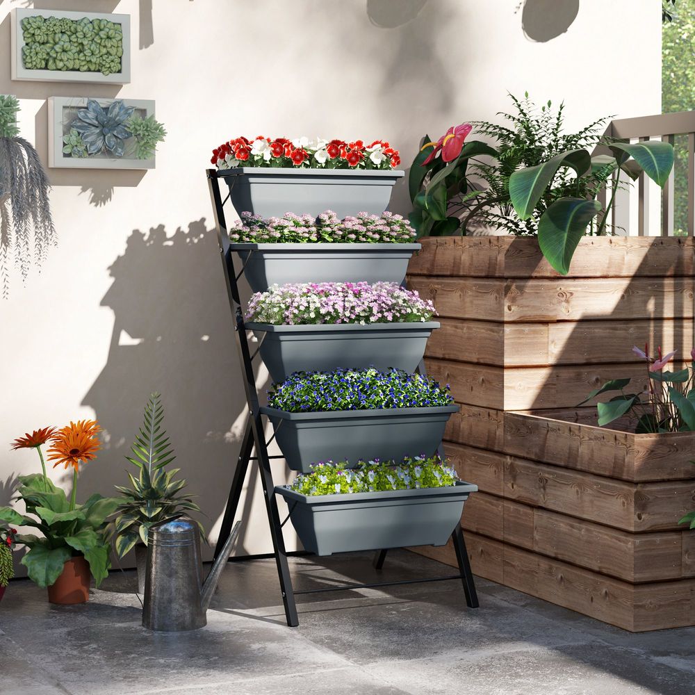 Jardinière verticale acier 5 bacs balcons terrasses gain de place 63x55x120cm gris