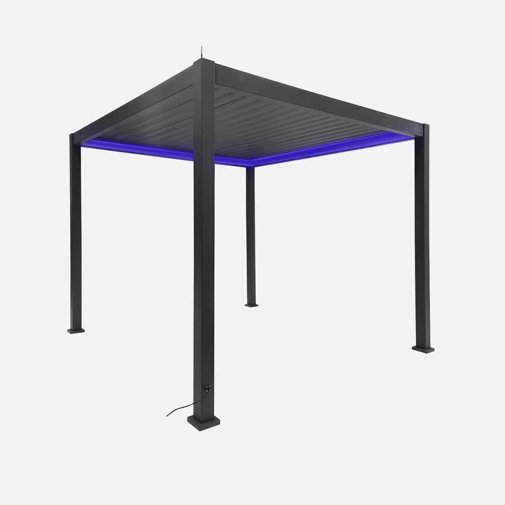 Pergola bioclimatique aluminium motorisée 3x3m avec éclairage led triomphe