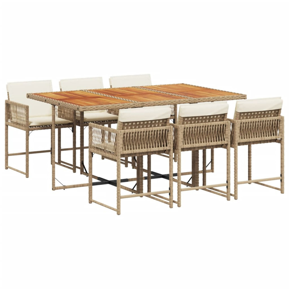 Ensemble à manger de jardin et coussins 7 pcs beige poly rotin