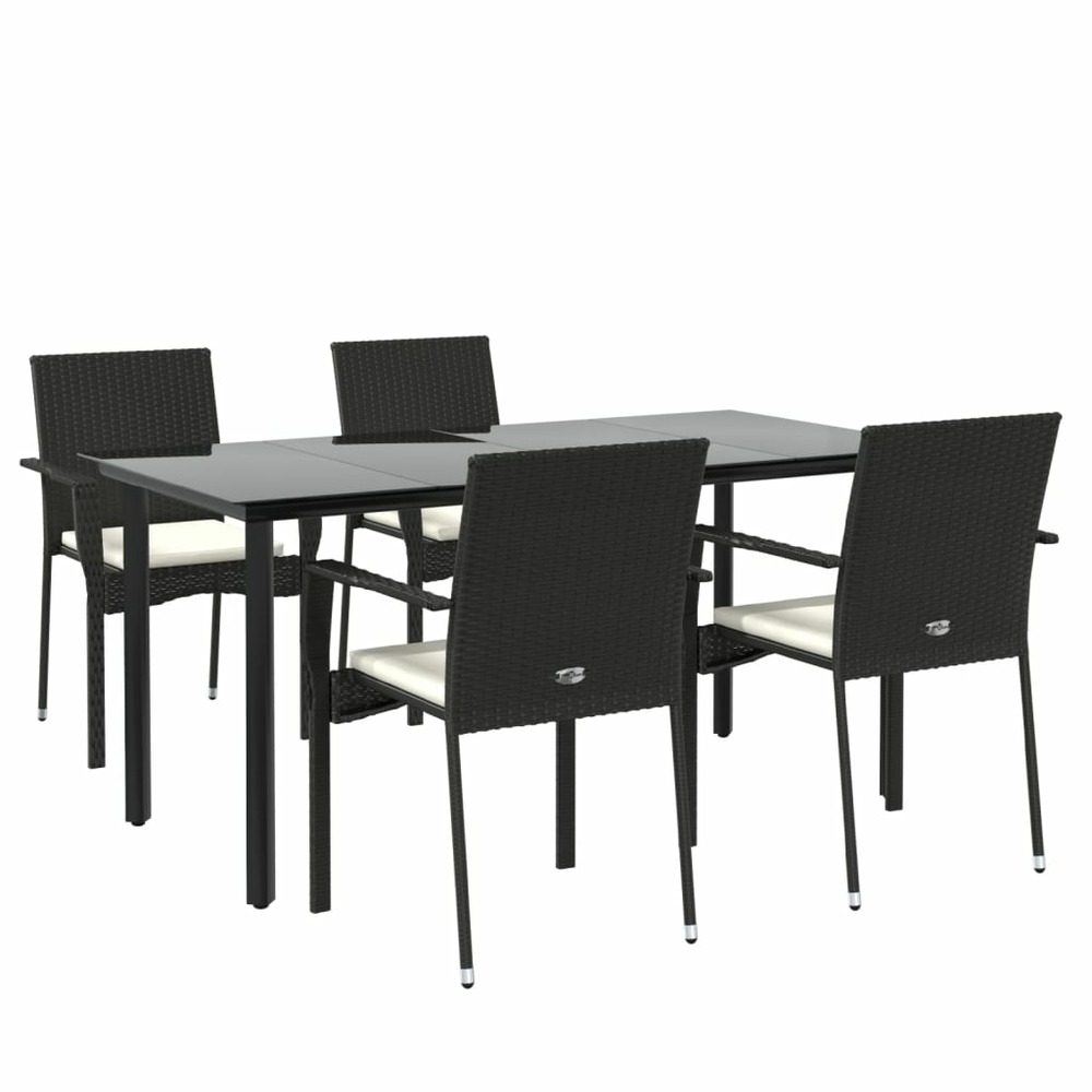 Mobilier à dîner de jardin et coussins 5 pièces noir résine tressée