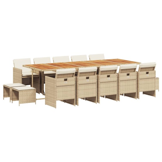 Ensemble à manger de jardin et coussins 15 pcs beige