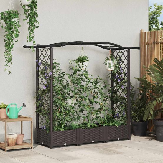 Jardinière surélevée polypropylène pour plantes grimpantes avec treillis marron 169x40x123cm