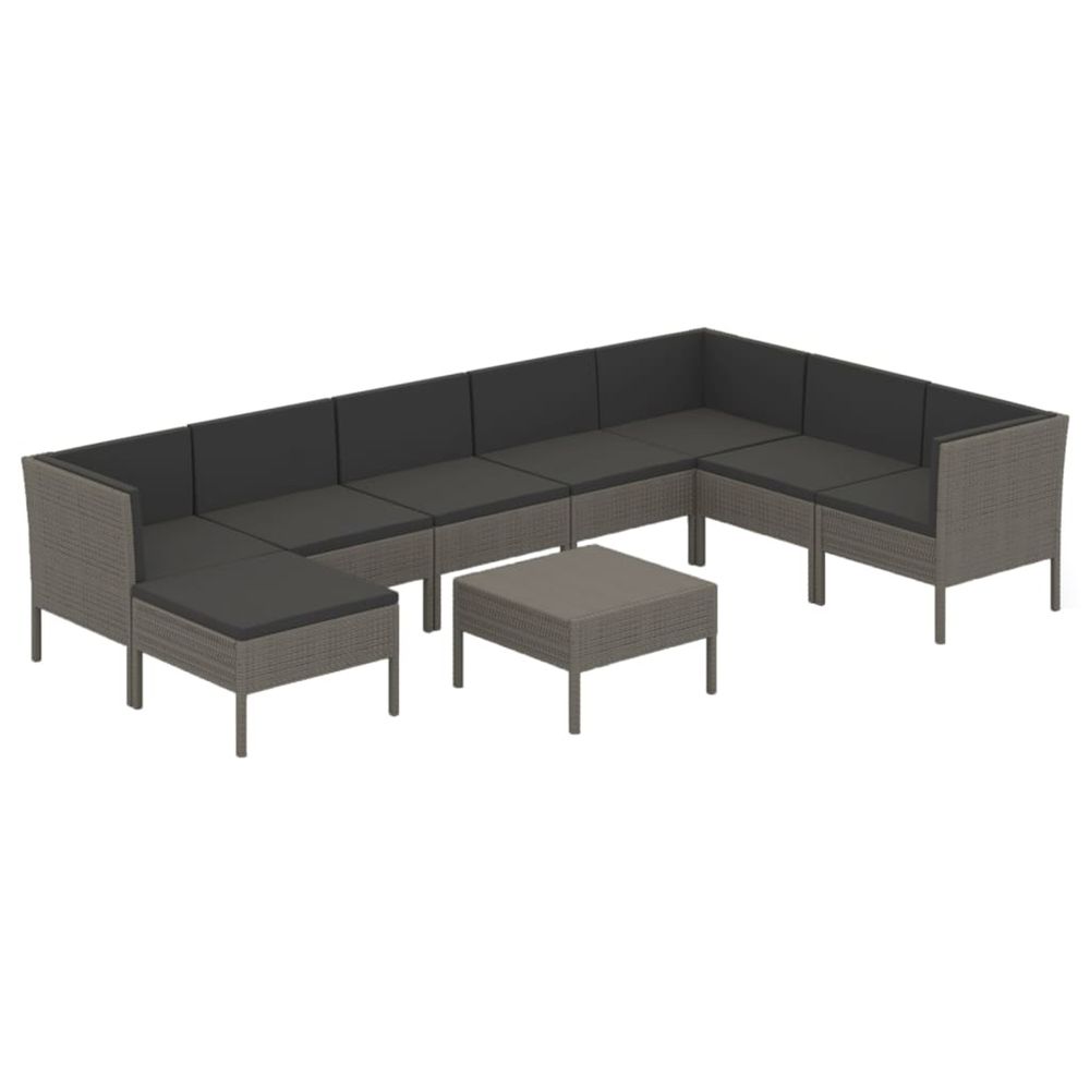 Salon de jardin 9 pcs avec coussins résine tressée gris