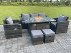 Rotin outdoor garden furniture set gas firepit table chauffage à gaz table à manger set salon canapé chaise