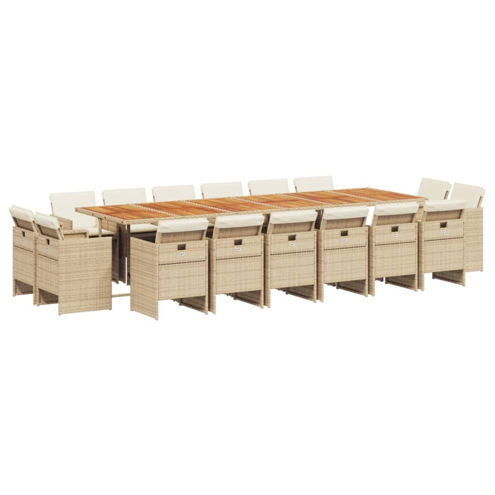 Ensemble à manger de jardin et coussins 17 pcs beige