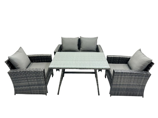 Ensemble de canapé en rotin extérieur avec table à manger gris foncé mixte