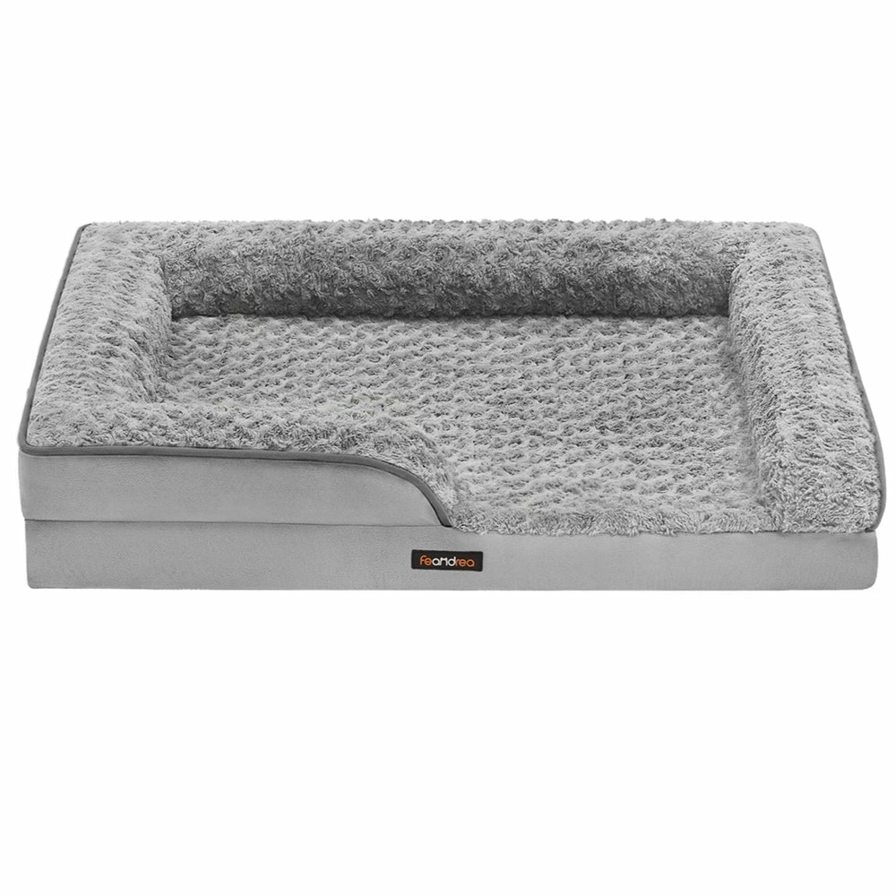 Panier pour chien lit pour animal orthopédique mousse alvéolée bords surélevés rembourrés housse amovible en tissu peluche au