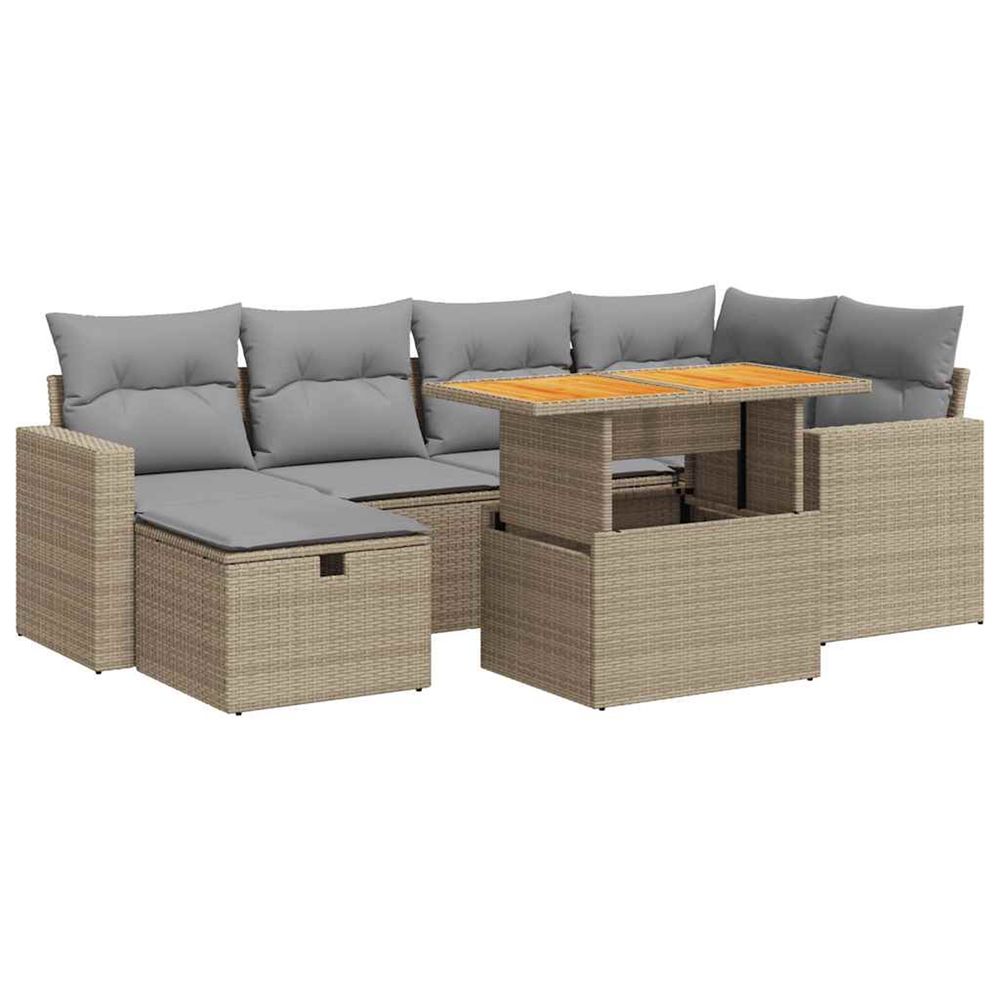 Salon de jardin avec coussins 8 pcs beige résine tressée acacia