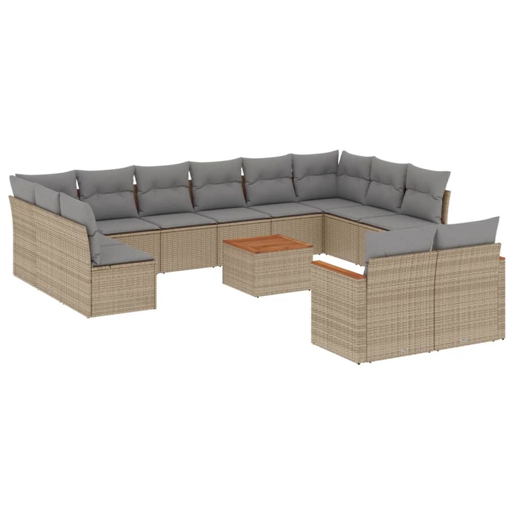 Salon de jardin et coussins 13 pcs mélange beige résine tressée