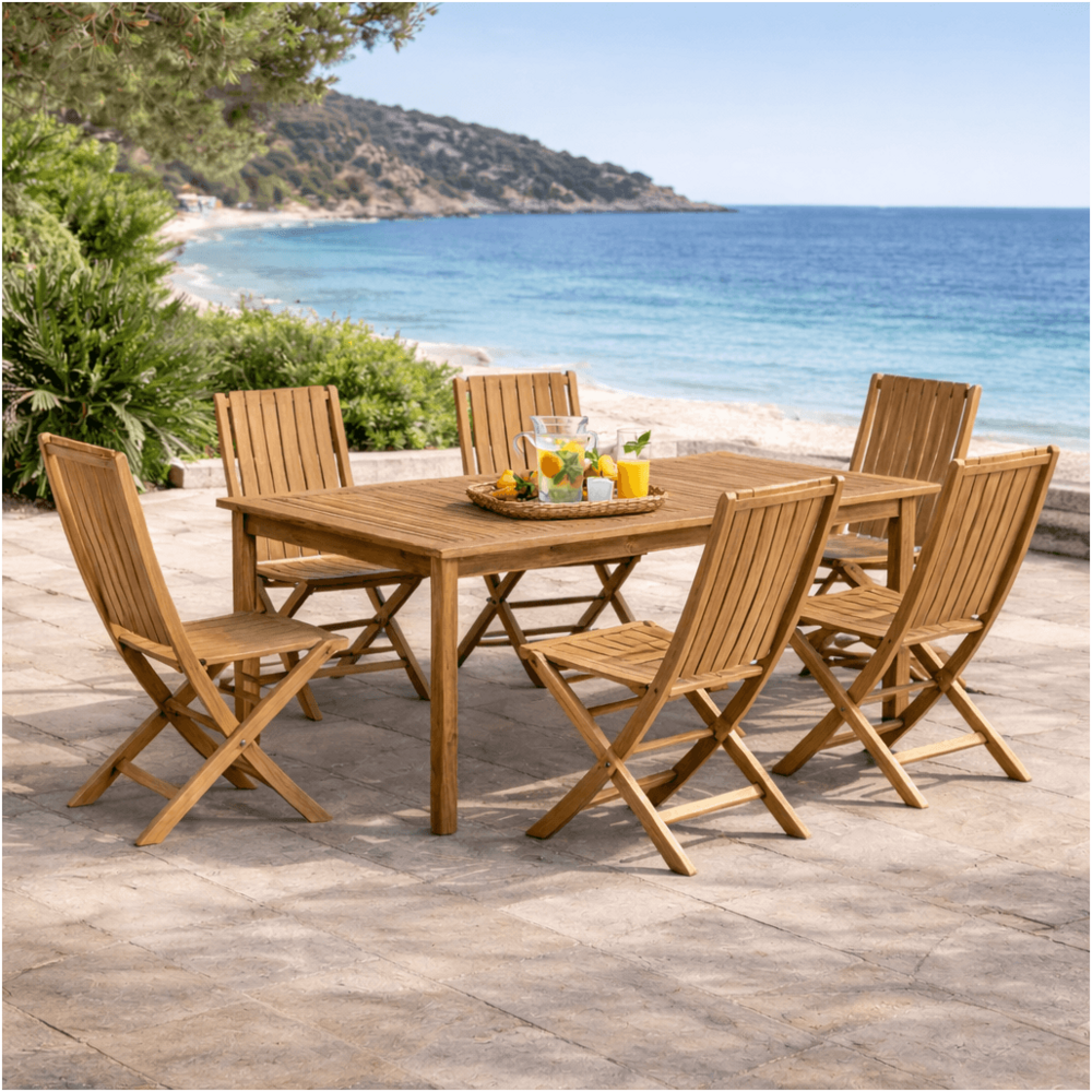 Ensemble table de jardin en teck frida 200 et 6 chaises helza