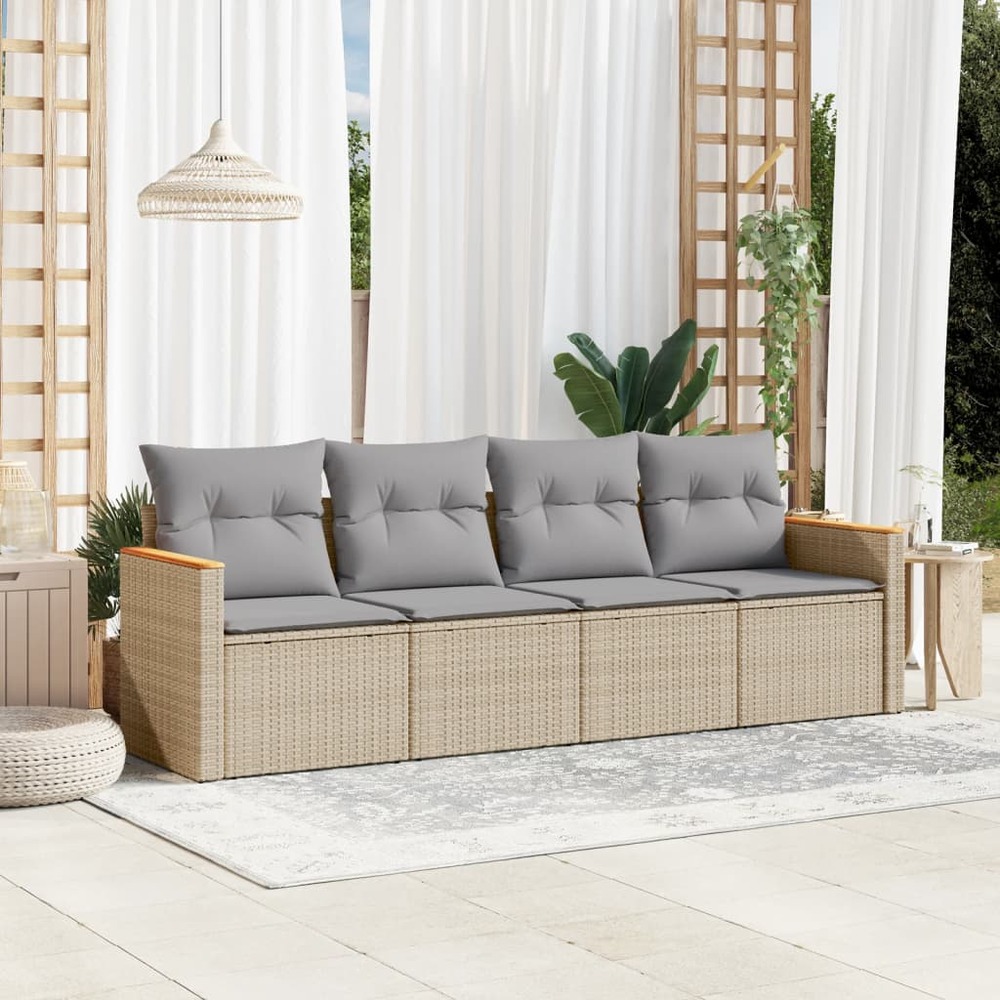 Salon de jardin avec coussins 4pcs mélange beige résine tressée