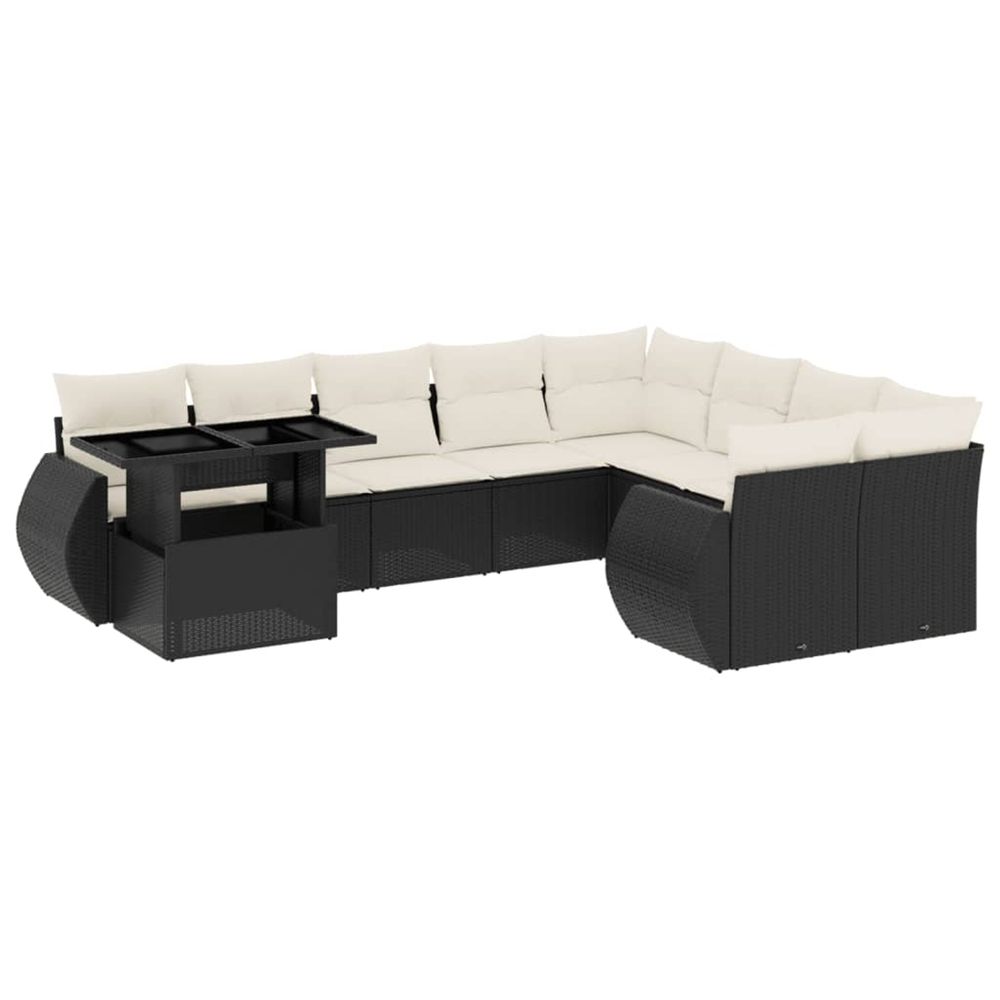 Salon de jardin 10 pcs avec coussins noir résine tressée