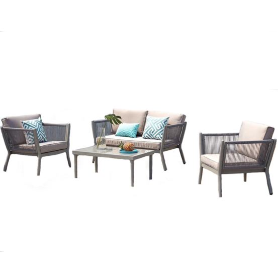 Salon jardin alu et corde gris clair anahma