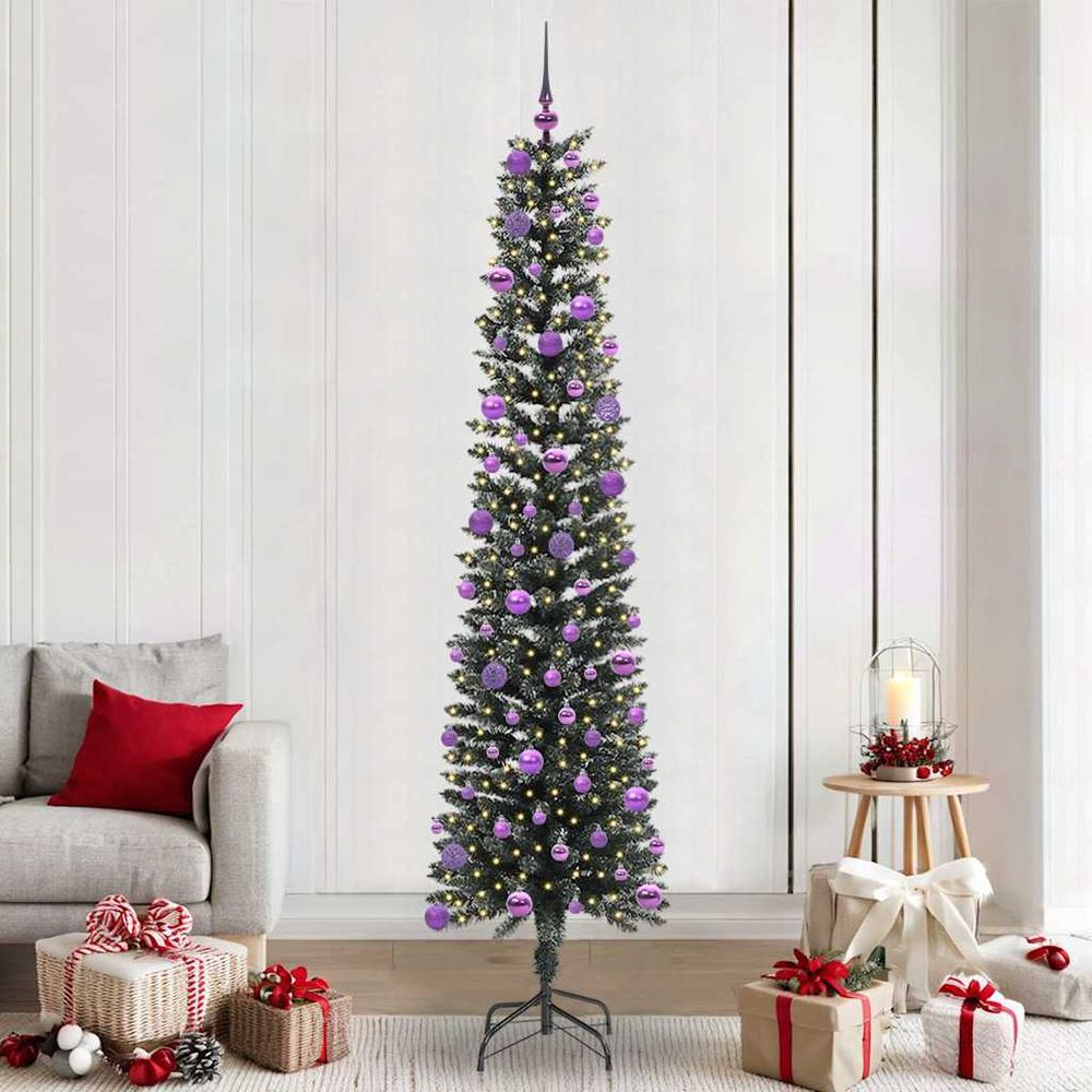 Grand sapin de noël conique 240 cm, kit complet lumineux 300 led et 120 boules