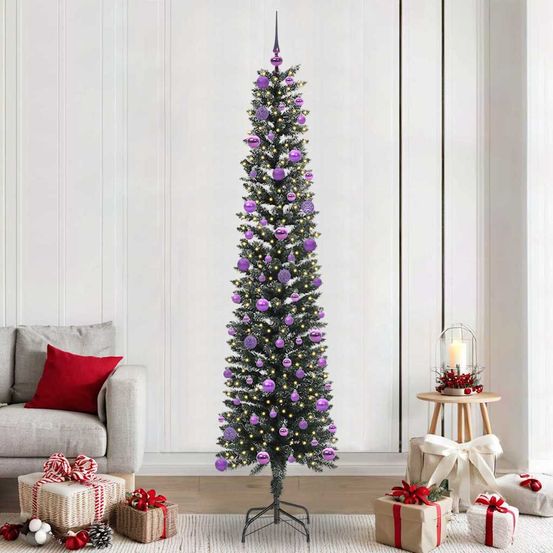 Grand sapin de noël conique 240 cm, kit complet lumineux 300 led et 120 boules