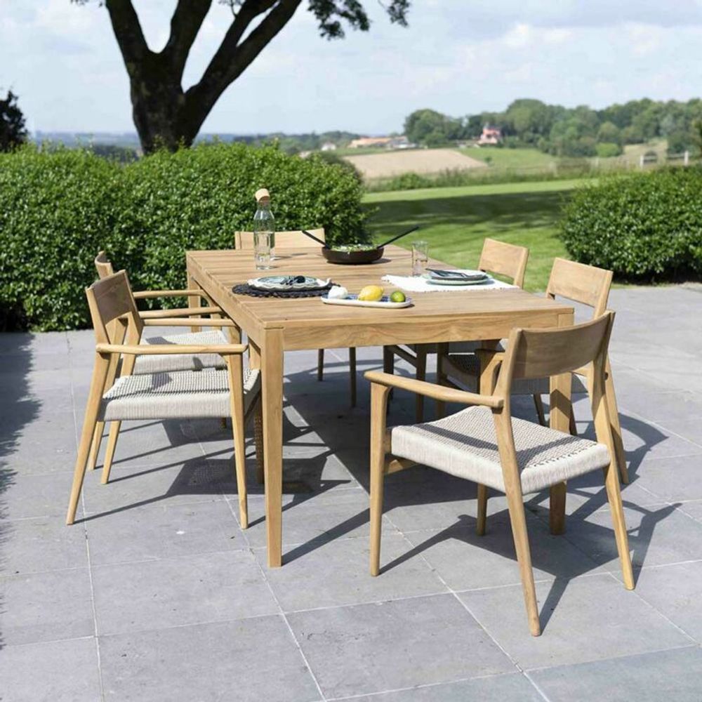 Ensemble de jardin bois teck 6 places avec cordage beige calvi