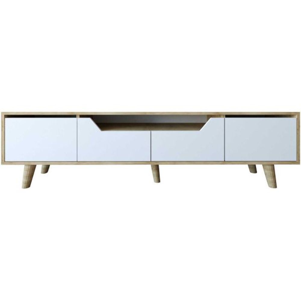 Meuble tv en aggloméré 180 x 29.8 x 48 cm roma blanc et chêne