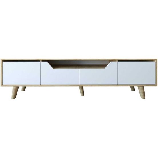 Meuble tv en aggloméré 180 x 29.8 x 48 cm roma blanc et chêne