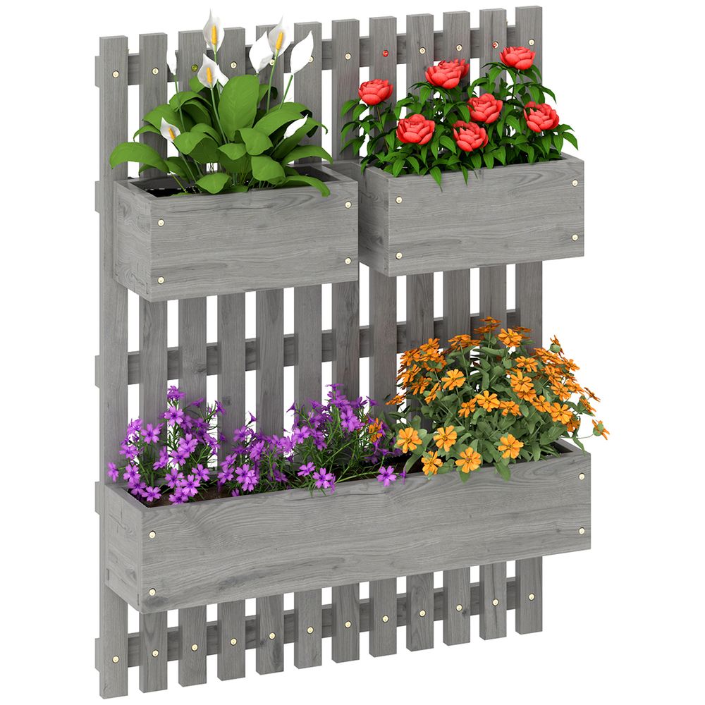 Jardinière murale bois balcon 3 bacs amovibles 60x16x80cm gris