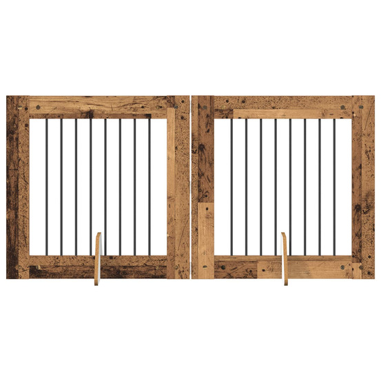 Portillon pour chien avec supports 2 pcs bois ancien 80 x 80 cm