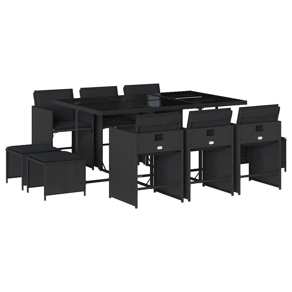 Ensemble à manger de jardin 11 pcs coussins noir résine tressée