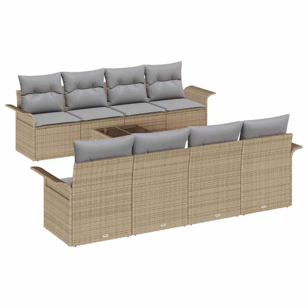 Ensemble de canapé de jardin 9 pcs beige et gris polyrotin