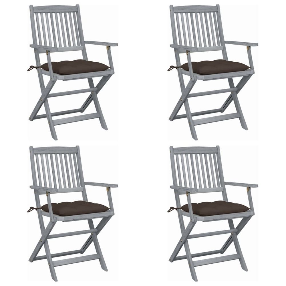 Chaises pliantes 4 pièces avec coussins en bois d'acacia massif