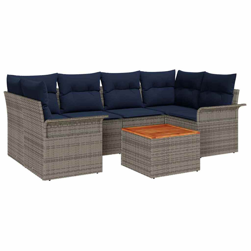 Ensemble de canapé de jardin 7 pcs gris et bleu marine
