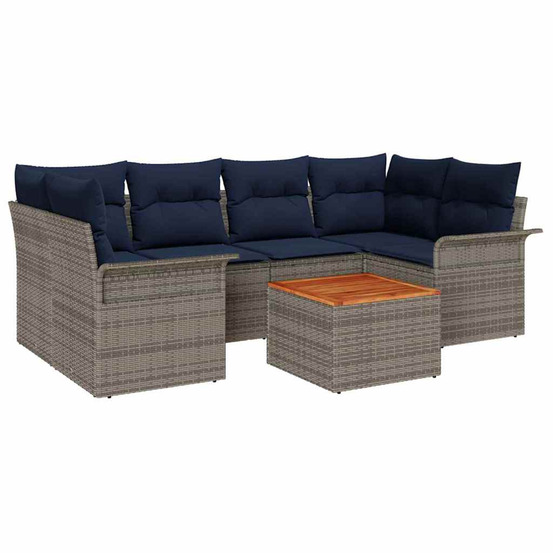 Ensemble de canapé de jardin 7 pcs gris et bleu marine