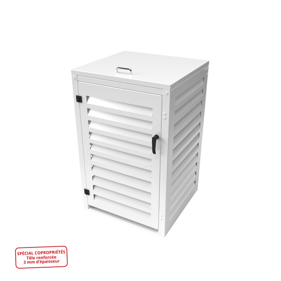 Cache poubelle simple en aluminium thermolaqué spécial copropriété (3mm) - 1x360 litres - blanc